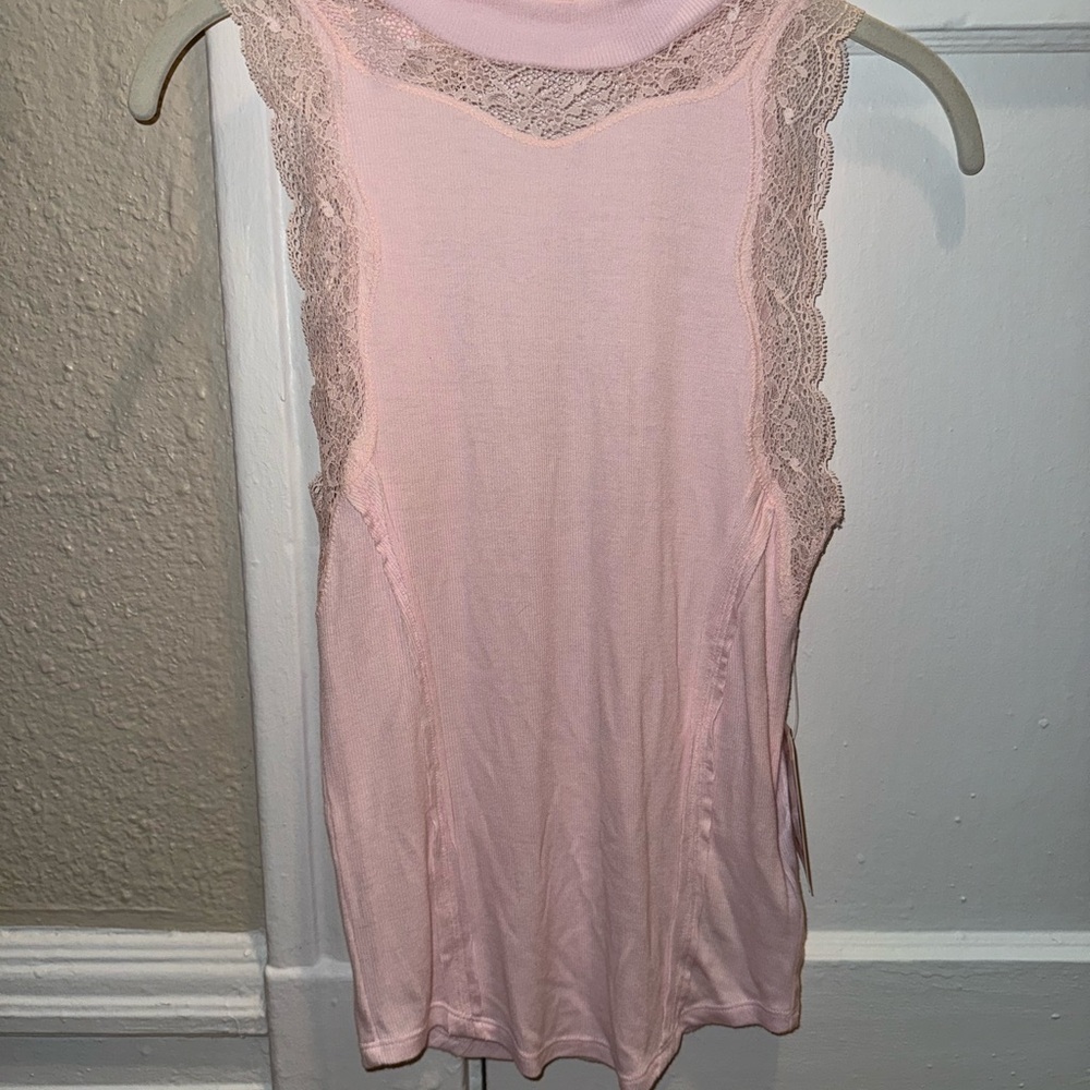 NWT Free People Dale Lace Trim Tank Top in Pink Size S - Picture 5 of 5